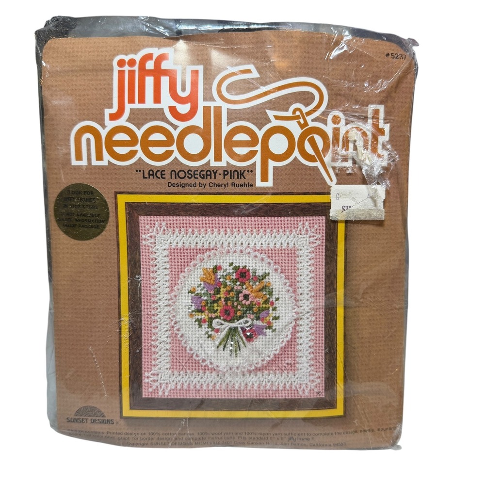 Sunset Designs Jiffy Needlepoint Kit Lace Nosegay Pink 5237 Vintage 1979 New